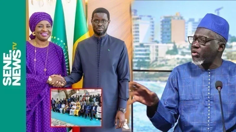Portrait de Bassirou Diomaye Faye et Ousmane Sonko lors d’un meeting politique au Sénégal