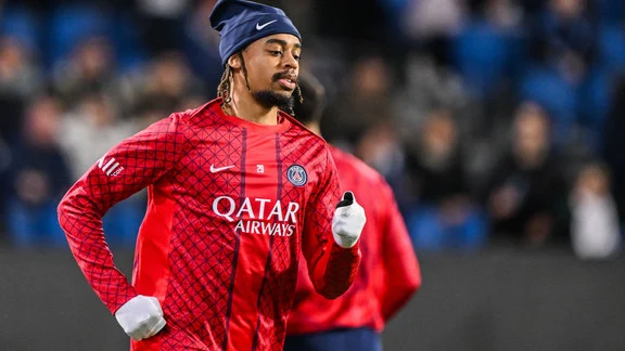 Bradley Barcola, joueur du PSG, en action