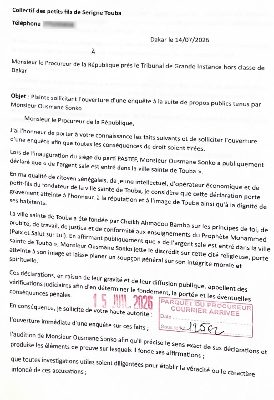 Plainte contre Ousmane Sonko