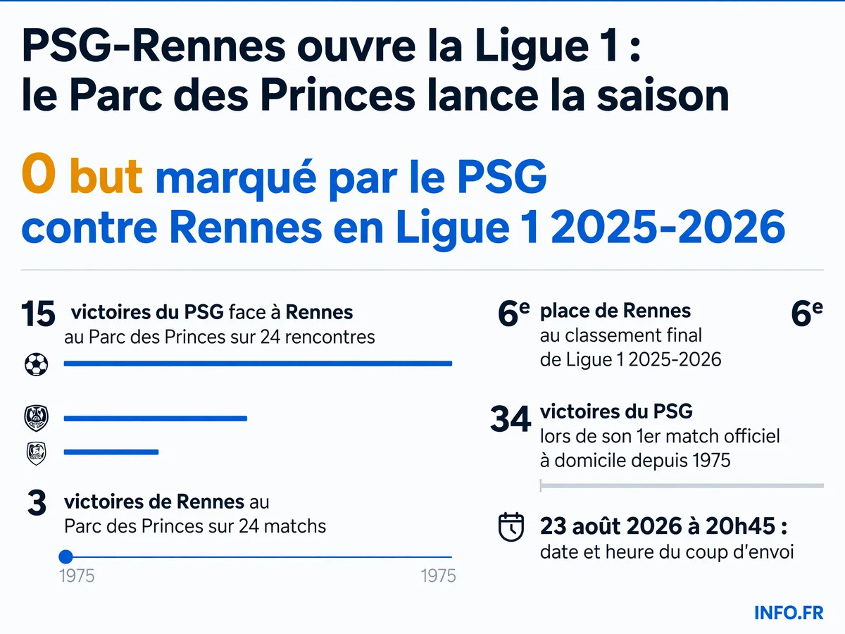 Statistiques des confrontations entre le PSG et Rennes et du premier match de saison du PSG au Parc des Princes pour l'ouverture de la Ligue 1 2026-2027