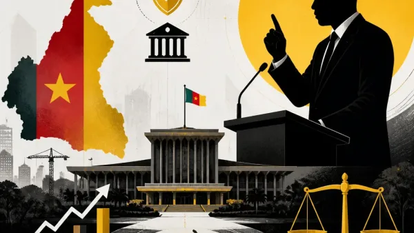 Illustration éditoriale sur la situation politique au Cameroun