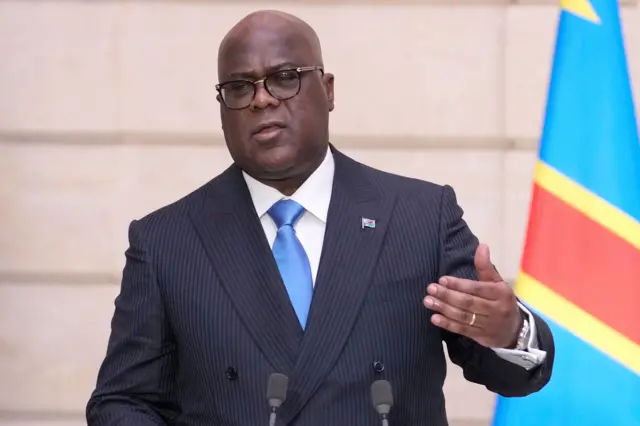 Le président Félix Tshisekedi s'exprime lors d'une conférence
